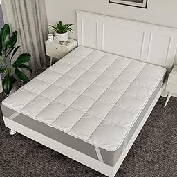 Kuber Industries Mattress Protector|Soft Cotton Double Bed Mattress Protector|Waterproof Mattress Protector|Quilted Cover with Elastic Band Straps|72x78 (White)-image-32