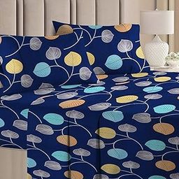 BSB HOME® 100% Cotton 160 TC Small Leaf Printed Double Bedsheets with 2 King Size Pillow Cover, (90X90 Inches, 7 x 7.5 Feet, Blue - Prime Collections-image-59
