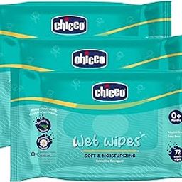 Chicco Soft and Moisturising Baby Wet Wipes,72 Pieces/Pack (Pack of 3) Resealable Sticker Pack|Baby Wipes for Nappy,Face and Hands|Dermatologically Tested|No Phenoxyethanol,Parabens Or Alcohol,White-3