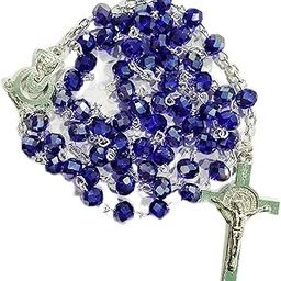 Dark Blue Crystal Beads Catholic Praying Rosary for Men & Women with a St Benedict Cross-image-93