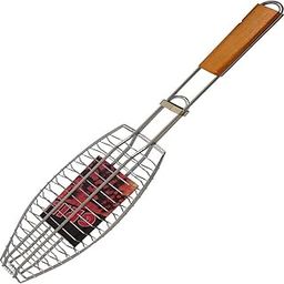 Stainless Steel Portable Barbecue Fish BBQ Grill Net Basket Roast Plated Grilling Tray with Wooden Handle and Clip; Suitable for Grilling Fish, Meat or Veggies-image-1