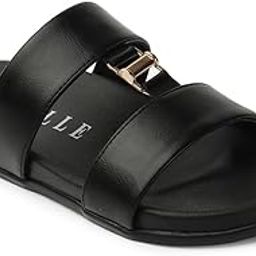 Women's Flats Double-Strap Slide Sandals with Buckle Detail-image-1