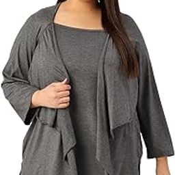 Plus Size Women's 5024BC_Charcoal Grey Solid Color Knitted Layered Top-image-2