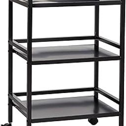 CONCEPT & SOLUTIONS 3-Tier Rolling Cart Shelves,Heavy Duty Multifunctional Rolling Cart with 2 Lockable Wheels for Home, Office, Kitchen, Bathroom, Bedroom (Black)-image-5
