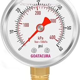 GOATACURA 0-60psi/kpa Glycerin Filled Pressure Gauge, 2" Dial Size, 304 Stainless Steel Case, 1/4" NPT Lower Mount, with High Accuracy, for Measuring Water Air Hydraulic Pressure-15