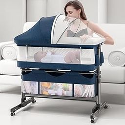 3 In 1 Baby Bassinet, Infant Master Bedside Sleeper for Baby, Baby Bassinets with Storage Basket, Easy Folding Sleeper for Newborn, Adjustable Baby Crib, Portable Foldable Baby Bed-Includes Travel Bag-3