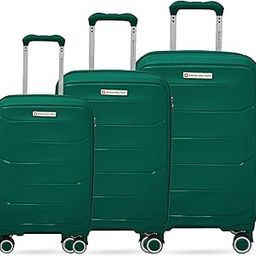 Edge Set of 3 Hard-Top Luggage Combo of (Small 55cm & Medium 68cm, Large 79cm) Trolley Bags, 8-Wheel Spinner with TSA Lock, Anti-Theft Zipper, PP Suitcase with 3D Design, Light Green-39