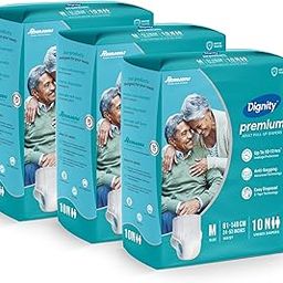 Dignity Premium Pull Up Adult Diapers Pant Style - 30 Count (Medium) with Soft Elastic and Extra Absorbent Core, Waist Size 24" - 53", 10 Pcs/Pack (Pack of 3)-image-66