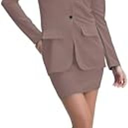Women's Co-ord Set Lycra Long Sleeve Blazer Inner Crop Top and Skirt Set | Top and Bottom Set-image-1
