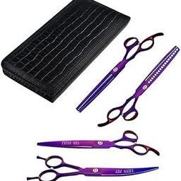 5-Piece Pet Grooming Scissors Set – Right-Handed Kit with Straight, Curved, Thinning & Chunker Shears, Comb – Purple Stainless Steel for Dogs & Cats-image-14