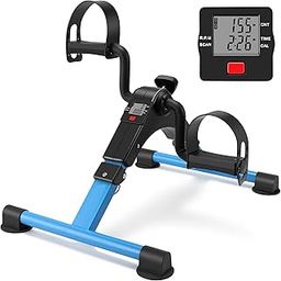 Folding Pedal Exerciser Mini Exercise Bike Portable Peddler Under Desk Bike with LCD Display for Arms and Legs Workout (Blue)-picture-1