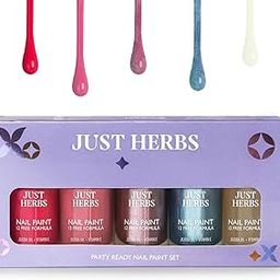 Just Herbs Party Ready Nail Paints Set, 12 Chemical Free Formula, Quick Dry and Glossy Nail Polish Gift Set of 5 (11ml x5)-0