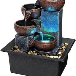 Mahganya Polyresin Table Top Brown Black Color Indoor Waterfall Fountain for Home Decor with Yellow LED Lights & Water Flow Controller Pump (Size: 20x 12x 12CM)-image-44
