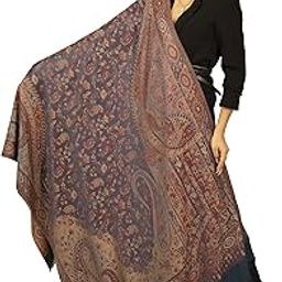 Women's Navy Blue Kashmiri Woolen Shawl, Warm and soft, Faux Pashmina-image-91