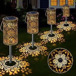 Solar Lights Outdoor Garden, 4 Pack LED Solar Pathway Lights Bright Metal Retro Waterproof, Outside Decorative Rose Hanging Lanterns Solar Powered for Path Lawn Patio Yard Walkway-image-32