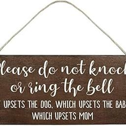 Sarvada Decor Baby Sleeping Sign for Front Door - Funny No Soliciting 10x5inch Hanging Wood Plaque - Please Do Not Knock or Don't Ring Doorbell Dogs Will Bark-image-72