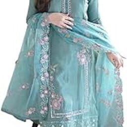 Women Pure Chinnon Embroidery Work Premium Kurta Set with Taby Organza Dupatta with lace Border-image-20