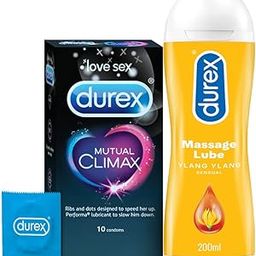 Durex Mutual Climax Condoms for Men & Women - 10 Count with Durex Lube Sensual Massage and Lubricant Gel for Men & Women - 200ml | Water based lube |Extra Dotted and Ribbed for Pleasure | Performa Lubricant for Climax Delay| Suitable for use with toys-4