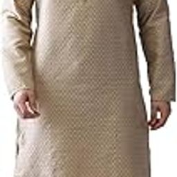 Men Beige Embroidered Regular Kurta with Churidar, Full Sleaves, Knee Length, Mandarin Collar Ethnic wear-image-2