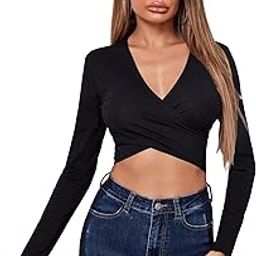 Women's & Girl's Full Sleeve, V-Neck, Ruched Bust Solid Tops For Women/Tops, Slim Fit T-Shirts For Girls (Top 64)-image-29