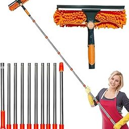 20+ Feet Reach 2 in 1 Window Washing Squeegee & Duster with 3-14 ft Spliceable Extension Pole // Window Cleaning Tool & Window Washer Squeegee for Home Indoor Outdoor Window Washing (Orange)-17