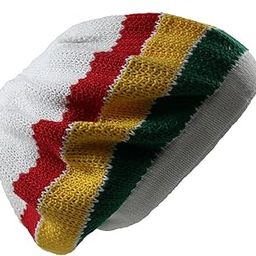 RW Classic Rasta Slouchy Plain 100% Cotton Beanie (White/Rasta)-image-53