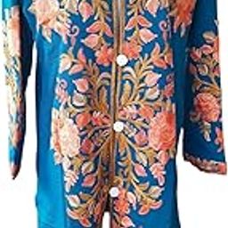 Kashmiri aari embroidery floral design woolen coat with attach lining for women || green color || L: 42" B: 22.5" Sleeves: 21.5"-picture-41