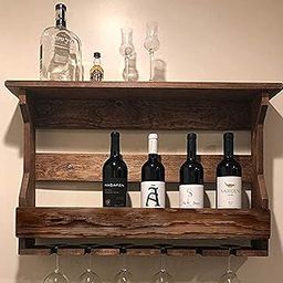 BROLET Bar Cabinets for Home | Mini Bar for Home | Solid Wood Make Wine Storage Cabinet with Glass Hanging Space Jorden SHEESHAM Wooden Wall Hanging Design Bar |-Teak Finish-image-1