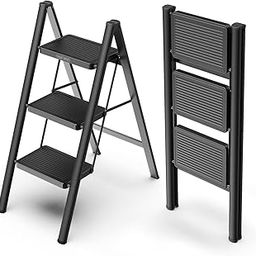 Delavala Foldable Step Ladder 3 Stepping Stool-Aluminium Kitchen Step Stools,Folding 330lbs Lightweight Ladders with Anti-Slip Wide Pedal,Portable Kids/Adults Small Ladder for Library,Closet (Black)-image-52