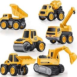 PLUSPOINT 6Pc Diecast metal Pull back Construction Vehicles for Kids Pretend Play Toy Roller Crane Excavator Dumper Mixer Bulldozer Trucks Play Set Building Vehicles Set for Kids (6 in 1 Construction)-image-31