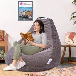 Casa Copenhagen Premium Designer Fabric Bean Bag Chair, Filled with Beans | Capacity: Upto 7 Ft Height, 200 KG Weight | 5XL | Beige-image-8