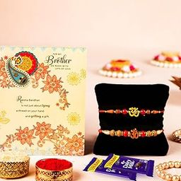 Archies® Ethnic Traditional Rakhi for Brother (Set of 2) on Rakshabandhan with Roli Chawal and Chocolate (Pack of 4) Multicolor-Dairymilk-image-1