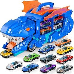 Dinosaur Transporter Truck Toy – T-Rex Shaped Car Carrier with Track, Storage & Launcher (Holds 18+ Cars, Multicolor)-image-15