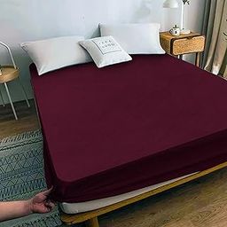 Mattress Protector for King Size Bed Waterproof | Double Bed Cover Terry (72" X 78" X Fit: 4"-10", Maroon, Polycotton)-image-32