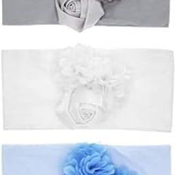 Shivashay Pack Of 3 Baby Headbands Soft Nylon Fancy Flower Strechable Hairbands Newborn Infant Toddlers Kids 0-3 Year(Blue-White-Grey)-image-15