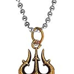 Lord Shiv Mahadev Trishul Damaru Word with Panchmukhi Rudhrasha Bead Locket with Chain Gold Brass Religious Spiritual Jewellery Pendant Necklace Chain for Men and Boys-image-11