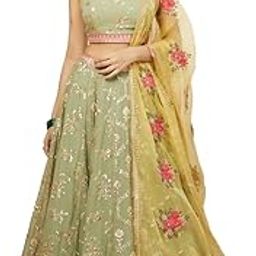 Women's Georgette Zari Sequence Embroidery Work Semi Sttiched Lehenga Choli-16