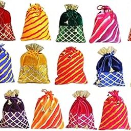Festival & Wedding Gifting Lehariya Gota Patti Velvet Multicolour Shagun Return Gift Pouch Potli (pack of 16)-image-80