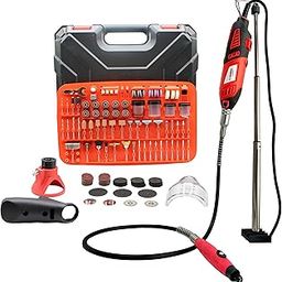 UniQual 200W 215pcs Rotary Tool Die Grinder Kit with Flexible Shaft|Stand|Professional Attachments|Engraving|Carving|Polishing|Sanding|Cutting|Drilling|Industrial and DIY projects|6 months warranty-0