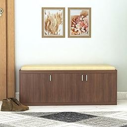 DesignFit Engineered Wood Shoe Rack with 3 Door and Cushion Seat for Living Room Office Home Hall Wooden Shoe Cabinet Furniture (Walnut Finish)-13