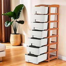 Kuber Industries Plastic 7 Tier Multipurpose Modular Drawer Storage Rack | Kitchen & Home Essentials Organizer Storage Box Cabinet | Almira Set for Stationary, Kitchen, Cosmetic | White & Golden-31