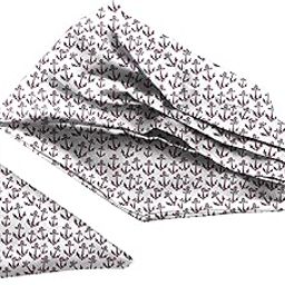 White Anchor Printed Satin Neckwear Ascot and Matching Pocket Square Set for Men-picture-43