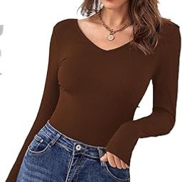 Women's Long Sleeve Plain V Neck Ribbed Asymmetric Solid T-Shirt, Slim Fit Regular Casual wear Top, Stylish Western Tops for Women, Girls & Ladies-image-62