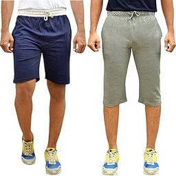 MOTUS Men's Cotton Drawstring Casual Shorts and 3/4th Combo (Pack of 2)-Black,Grey-image-23