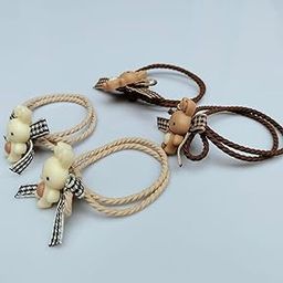 Cute Bunny Hair Ties with Houndstooth Bow, Brown and Cream, Pack of 4-image-79