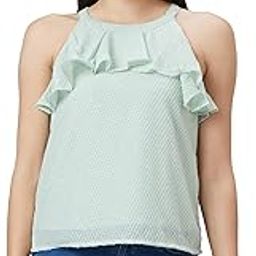 Women Mint Green Self Design Halter Neck Sleeveless Top-picture-5