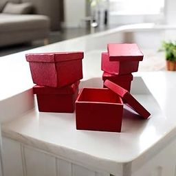 Dreamcraft Decorative Gift Boxes, Small Square Storage Containers with Lids, Red, Set of 5,Size 3/3/2 inch-image-82