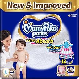 MamyPoko Pants Extra Absorb Baby Diapers, Large (L), 64 Count, 9-14kg-30