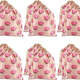 Kuber Industries Pack of 12 Potli Bags | 9x12 Inch | Potli Bags for Return Gifts | Wedding-Party Bags | Drawstring Closure Potli | Wallet Potli | Baby Shower Potli | Lotus Print | Cream-12