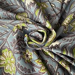 Floral Hand Block Printed Running Fabric | Natural Dyed Dress Materiel | Jaipuri Printed Materiel | 100% Cotton Salwar Suit Dress Material | Sanganeri Print Fabric (Grey Green, 5 Meters)-image-65